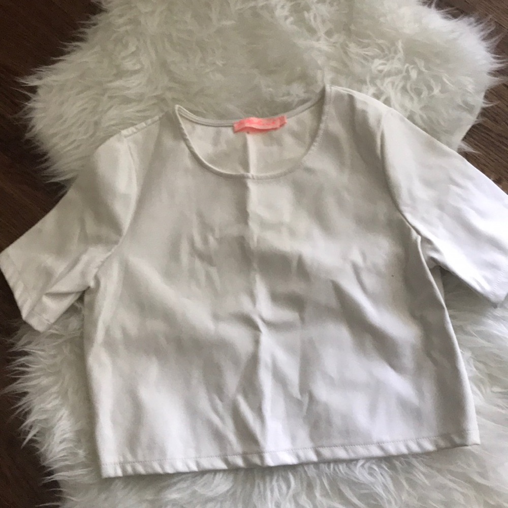 White faux leather crop top